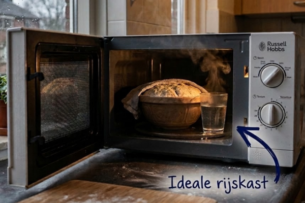 Zuurdesem temperatuur, de verborgen factor voor een perfect brood (Zomer & Winter) 5 Zet je deeg met een glas warm water in de magnetron voor een optimale zuurdesem temperatuur tijdens de koude dagen.